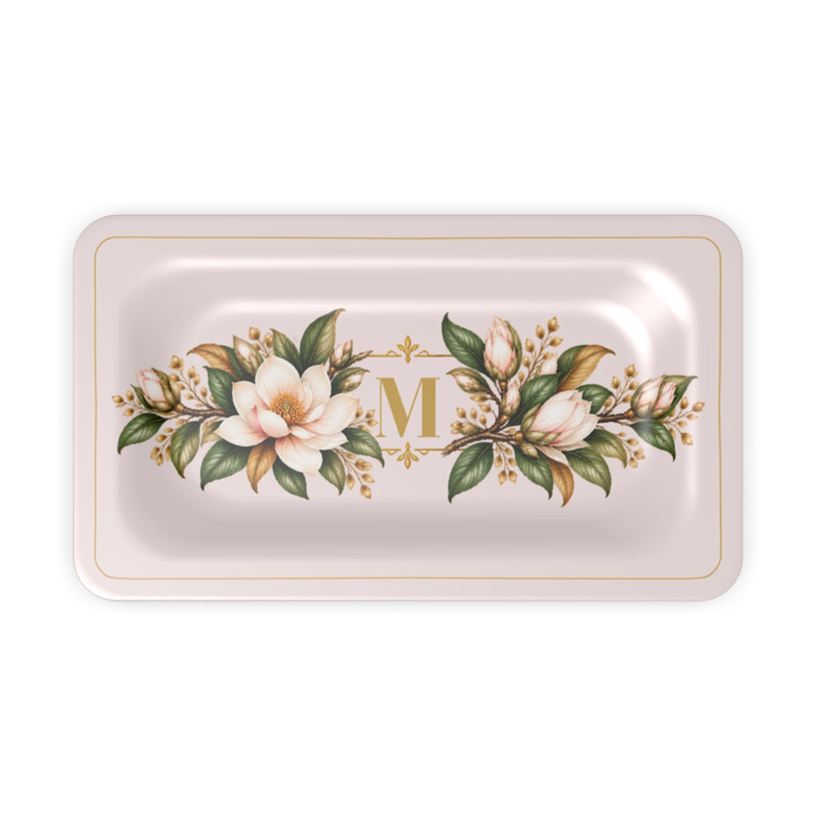 Magnolia Monogram Serving Tray in Blush, desk tidy size