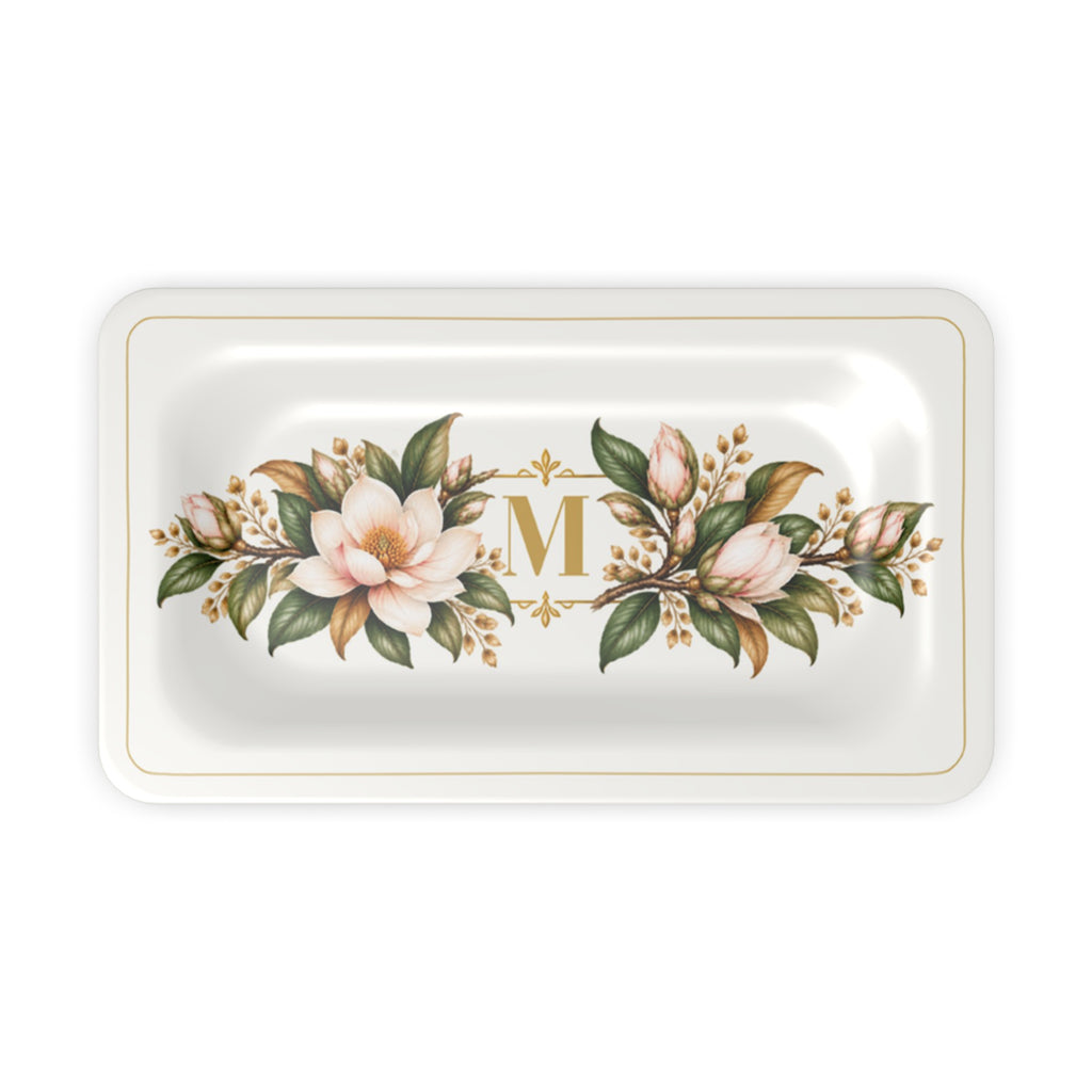 Magnolia Monogram Serving Tray in Ivory, desk tidy size