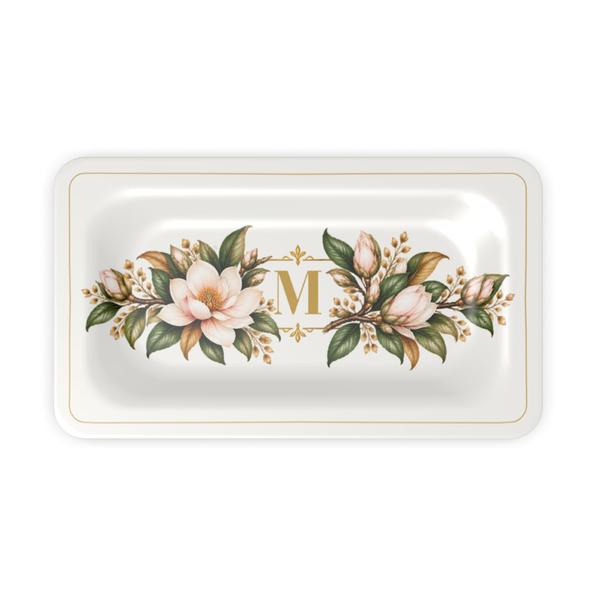 Magnolia Monogram Serving Tray in Ivory, desk tidy size