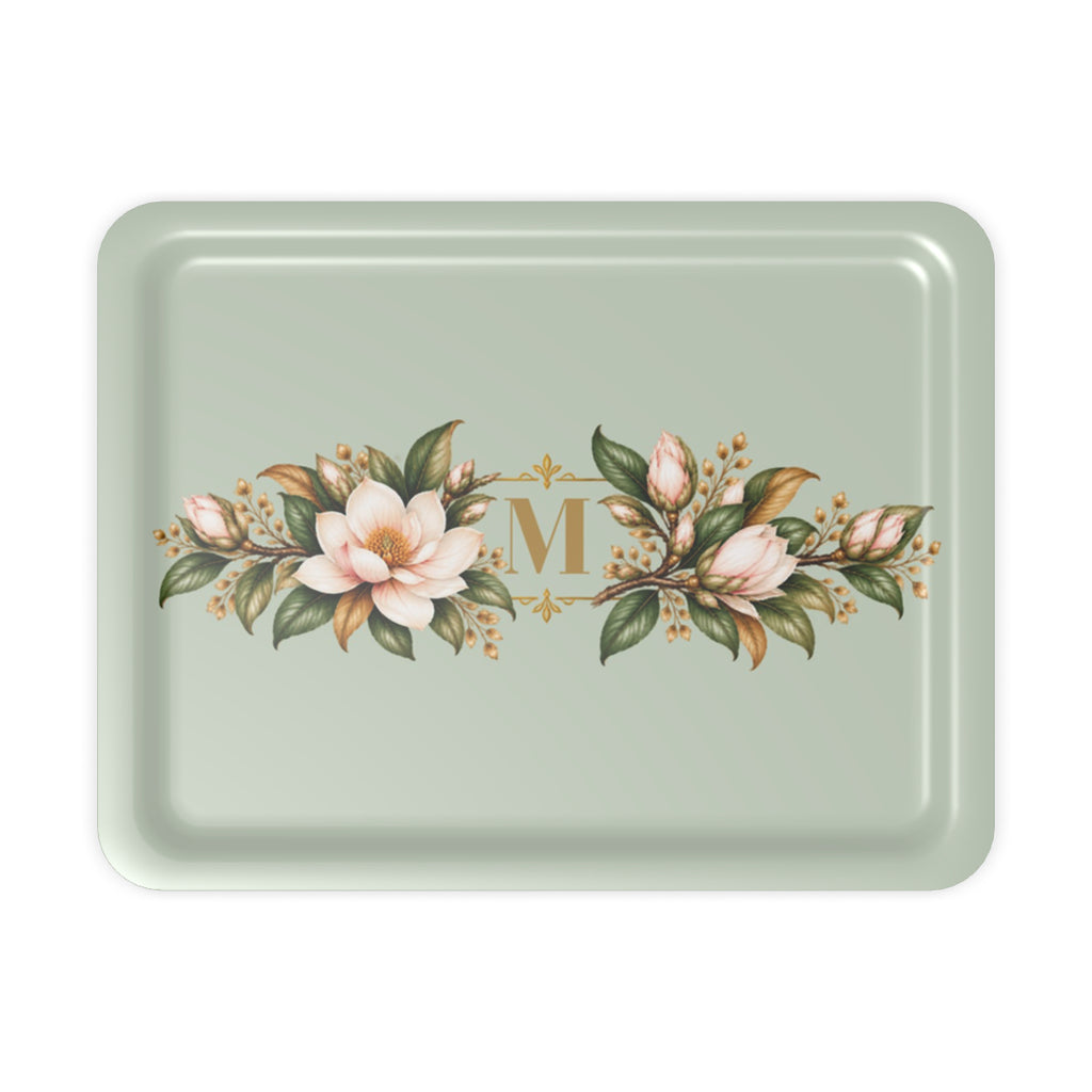 Magnolia Monogram Serving Tray in Sage Green, large size