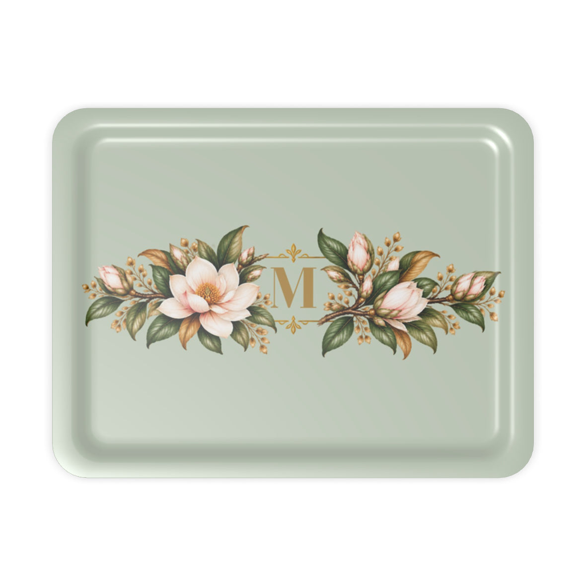 Magnolia Monogram Serving Tray in Sage Green, large size
