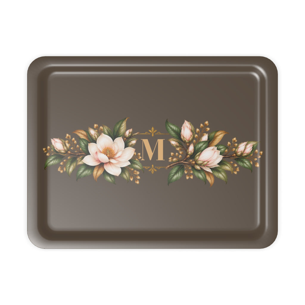 Magnolia Monogram Serving Tray in Brown, large size