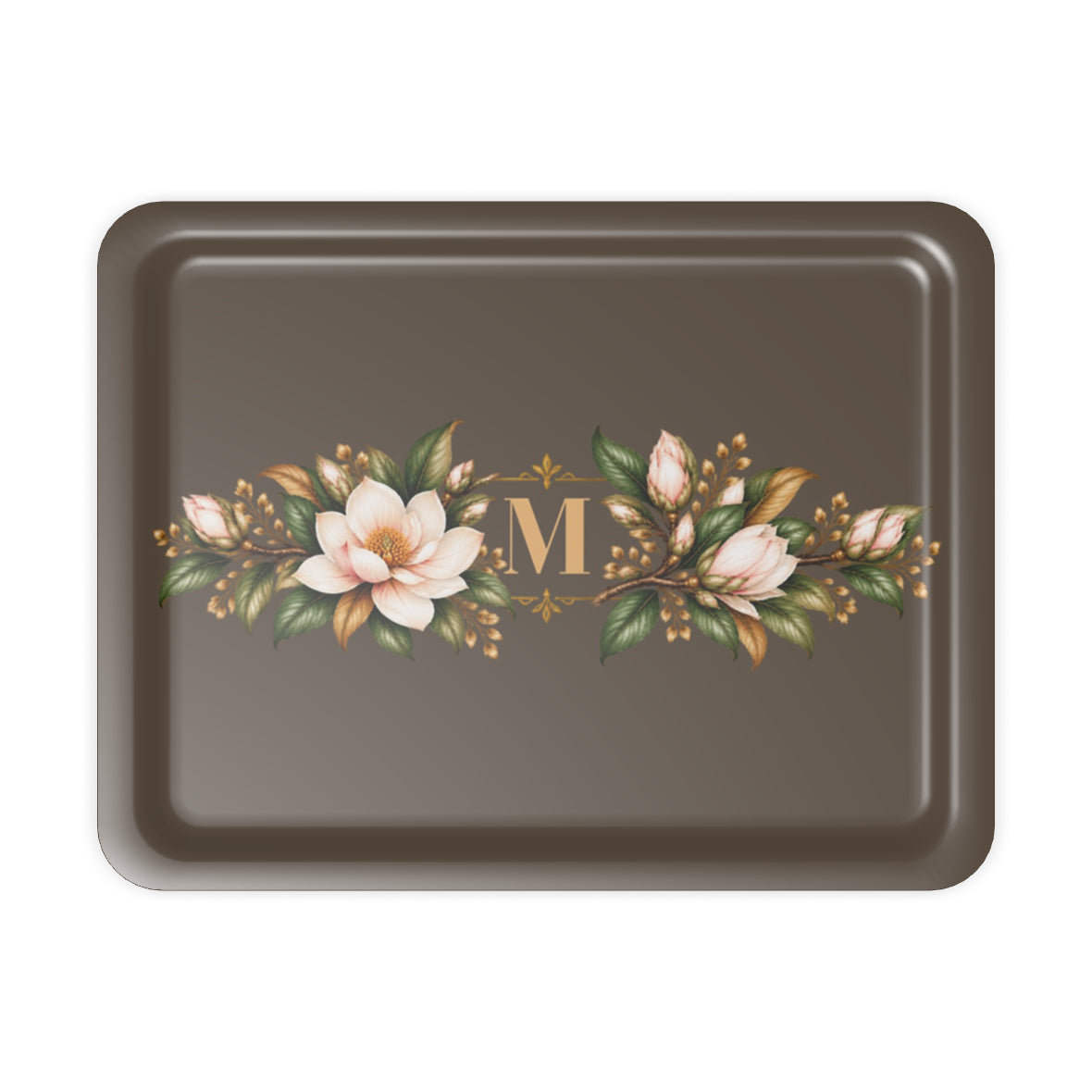 Magnolia Monogram Serving Tray in Brown, large size