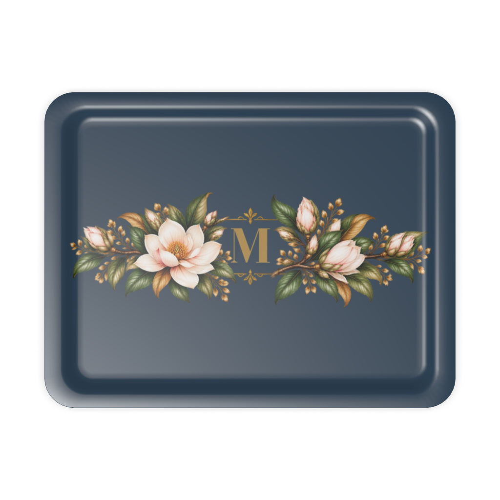 Magnolia Monogram Serving Tray in Navy, large size
