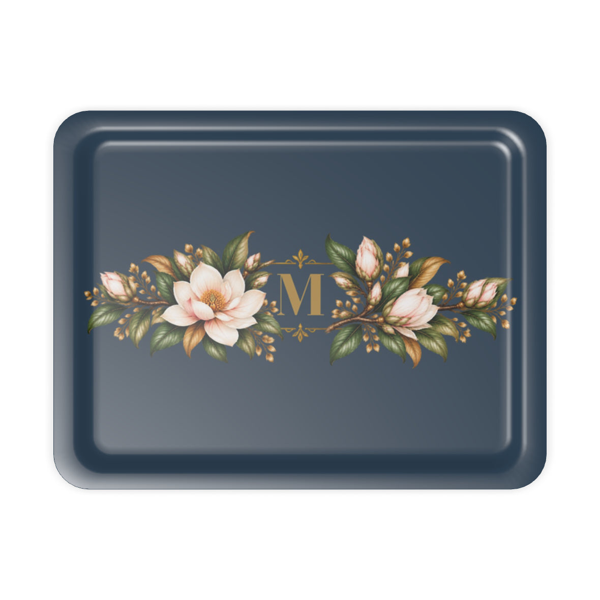 Magnolia Monogram Serving Tray in Navy, large size