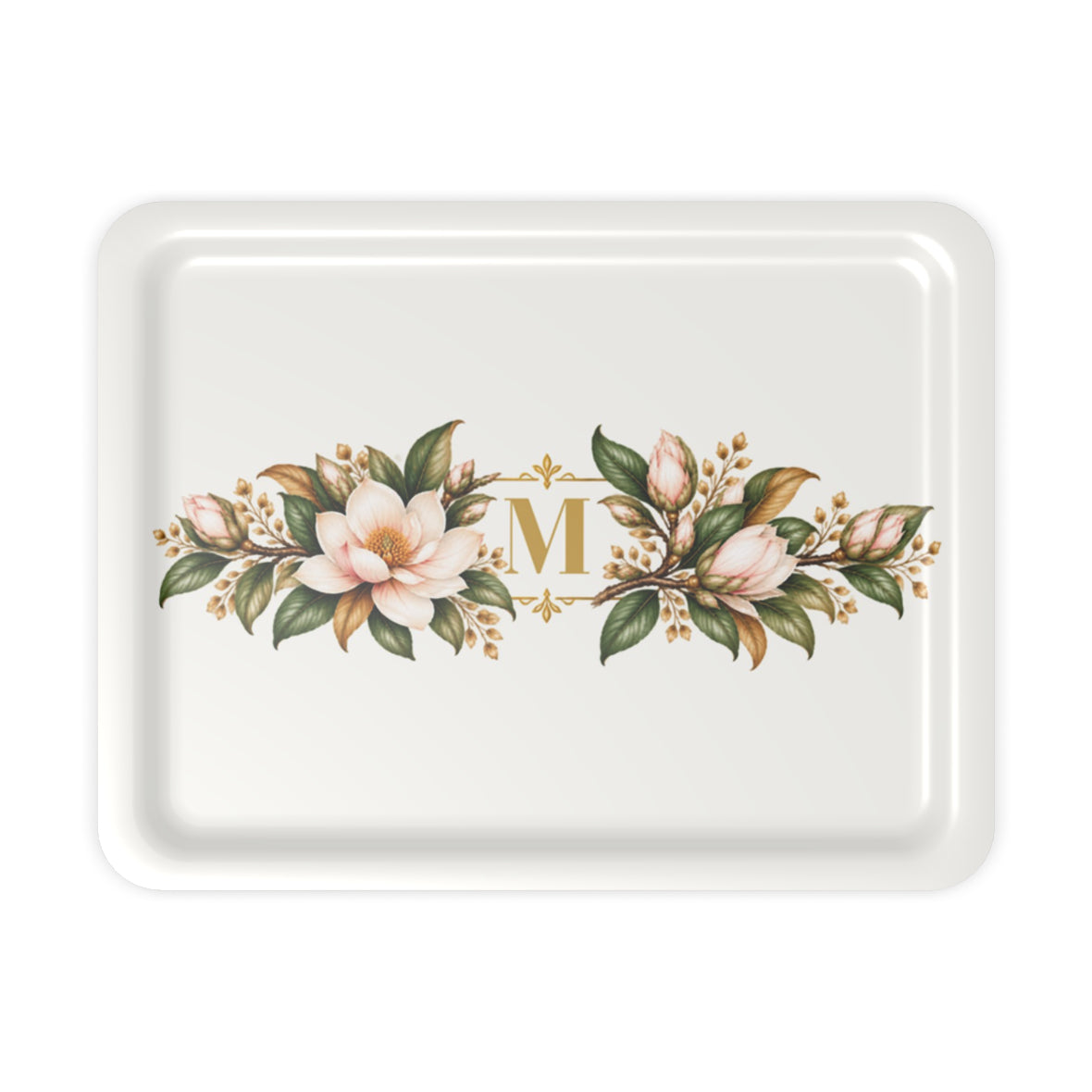 Magnolia Monogram Serving Tray in Ivory, large size