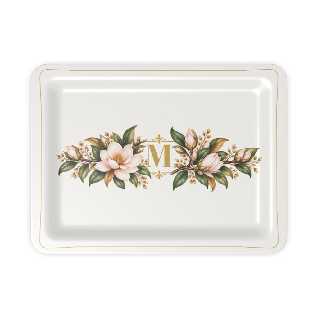 Magnolia Monogram Serving Tray in Ivory, small size