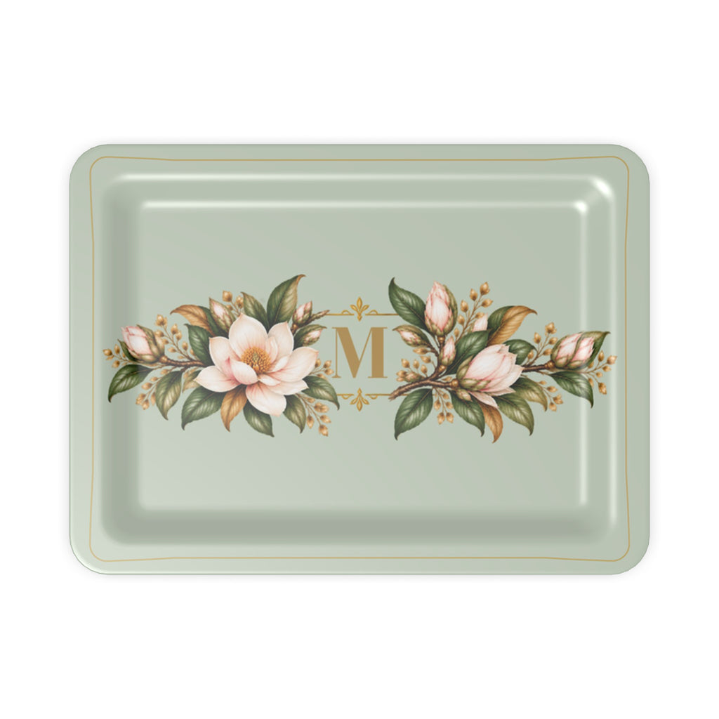Magnolia Monogram Serving Tray in Sage Green, small size