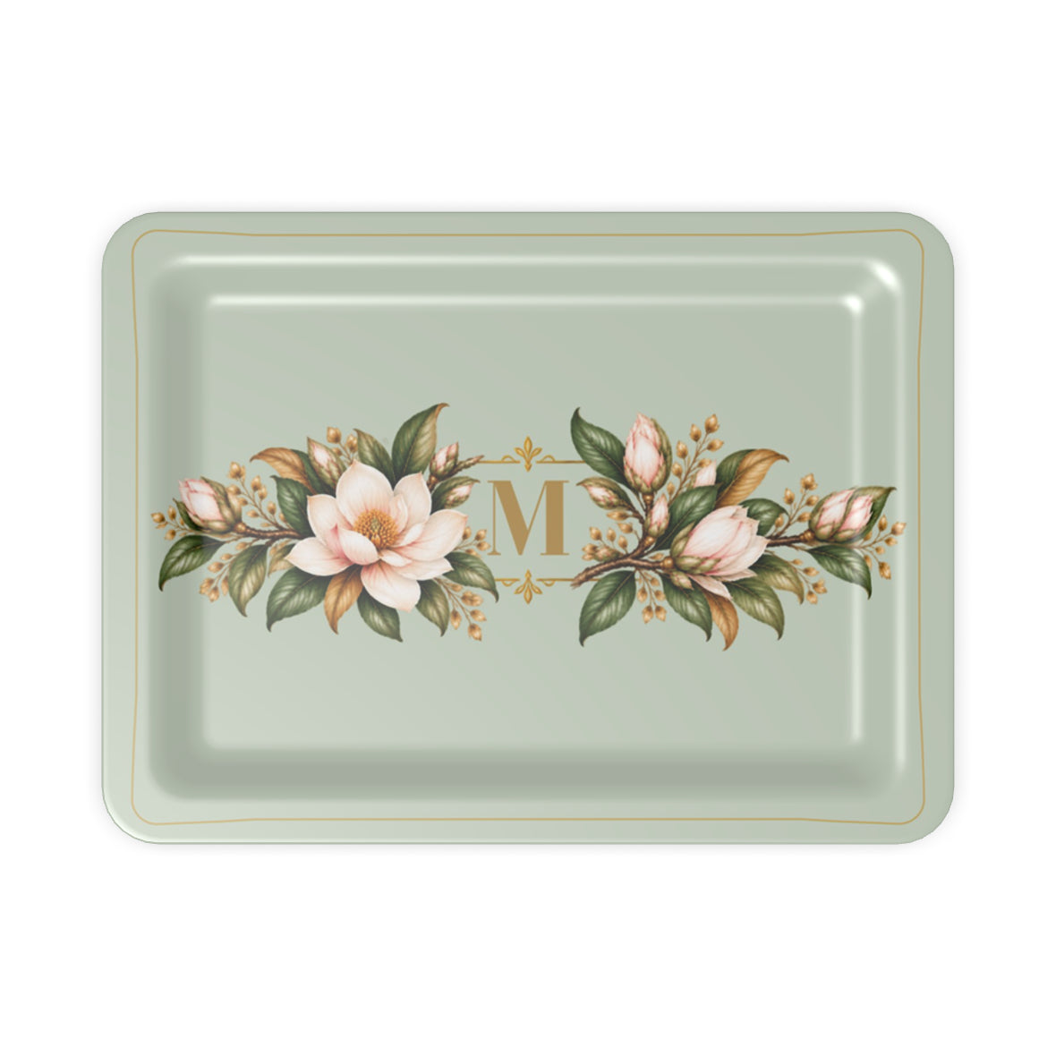Magnolia Monogram Serving Tray in Sage Green, small size