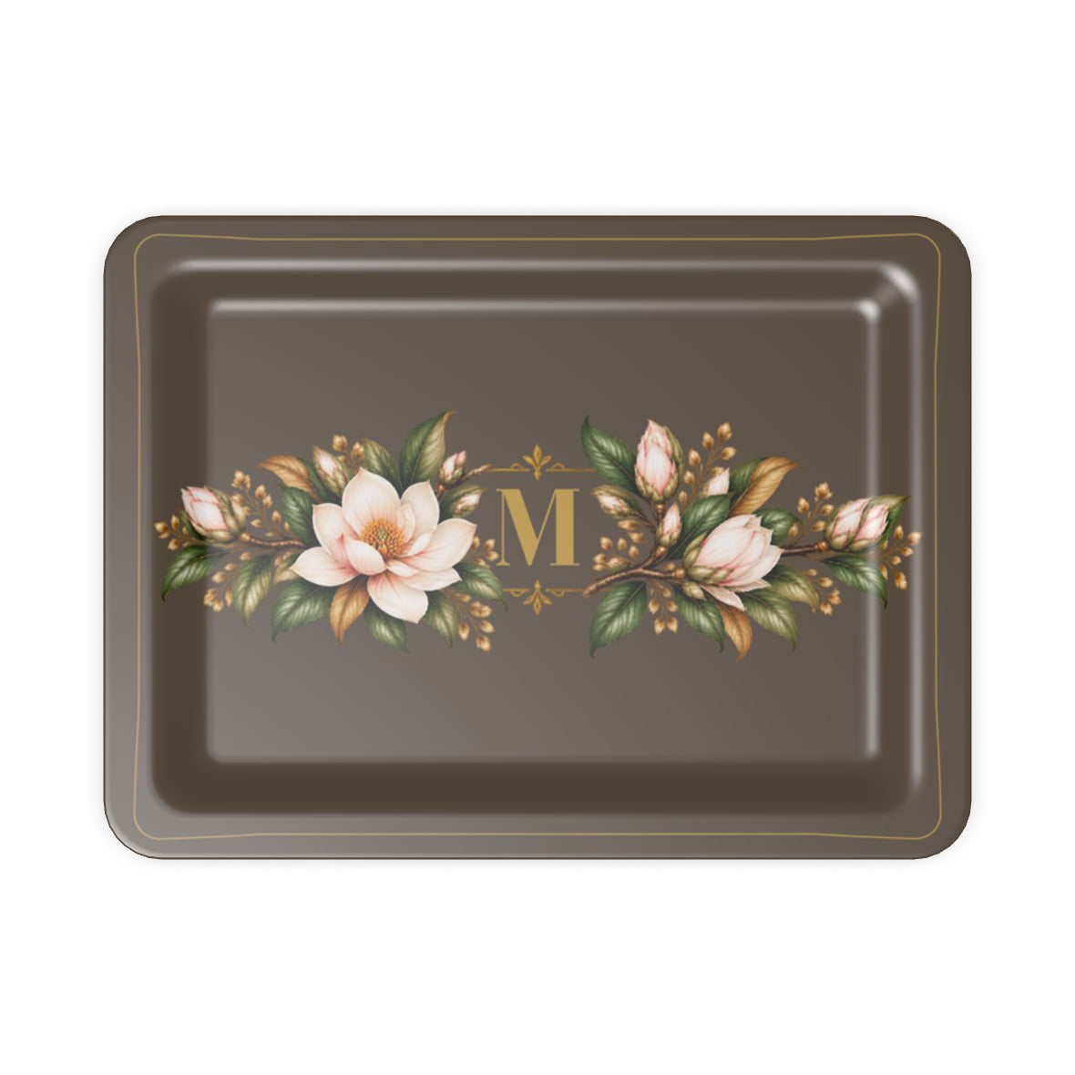 Magnolia Monogram Serving Tray in Brown, small size