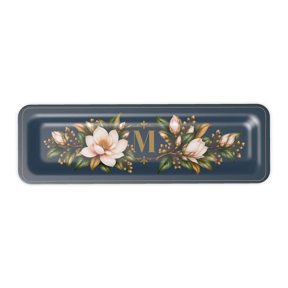 Magnolia Monogram Serving Tray in Navy, slim size