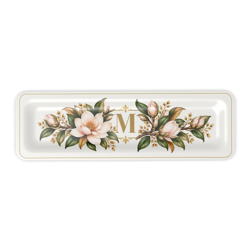 Magnolia Monogram Serving Tray in Ivory, slim size