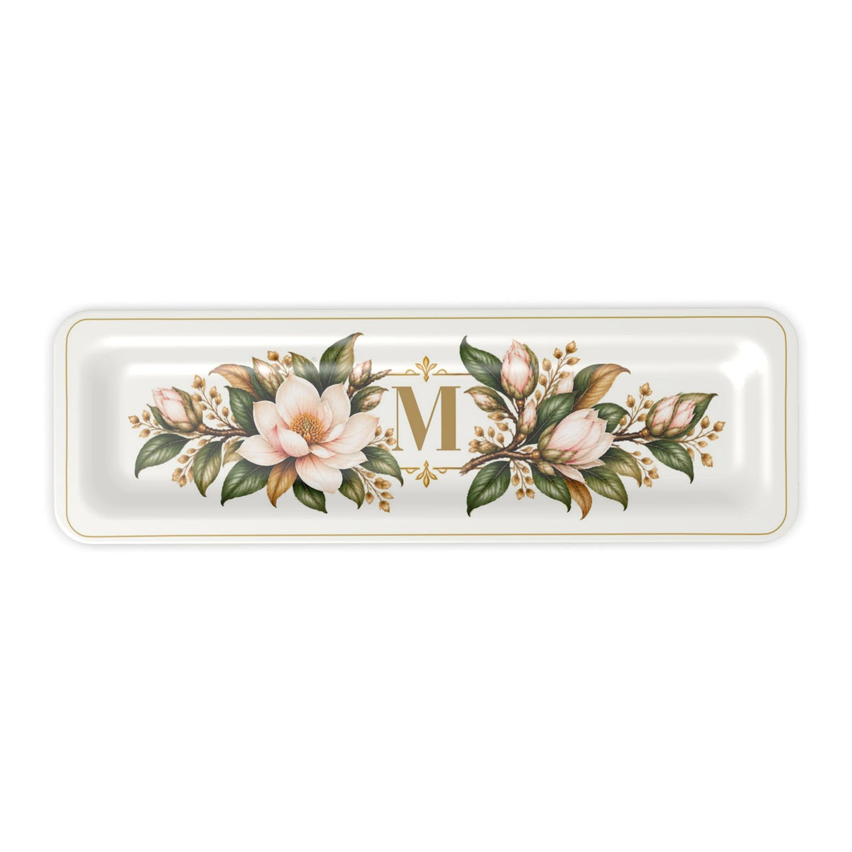 Magnolia Monogram Serving Tray in Ivory, slim size
