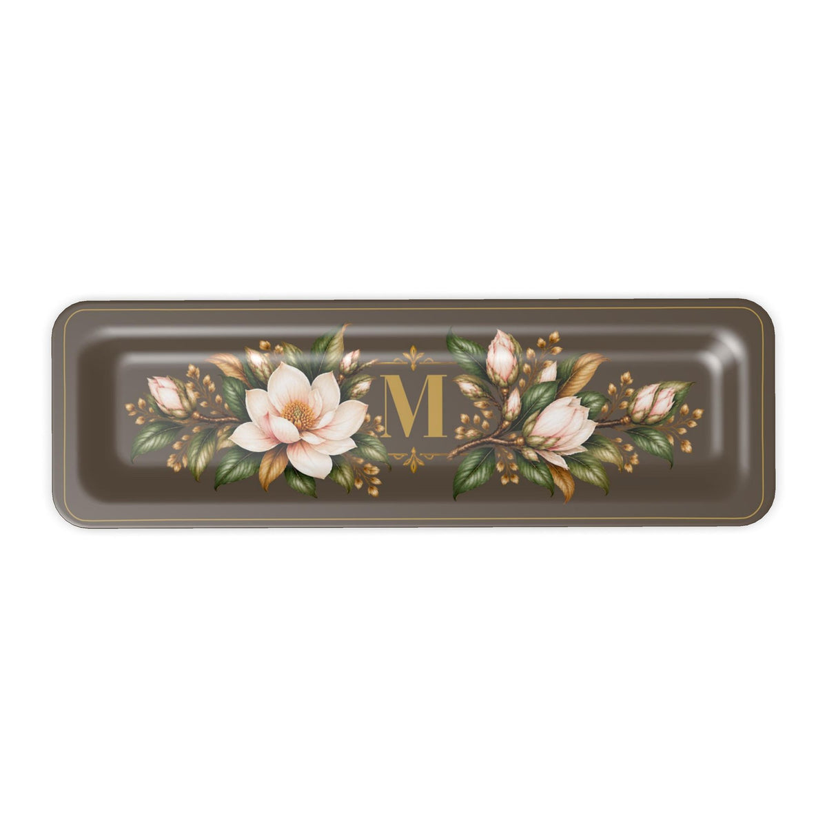 Magnolia Monogram Serving Tray in Brown, slim size