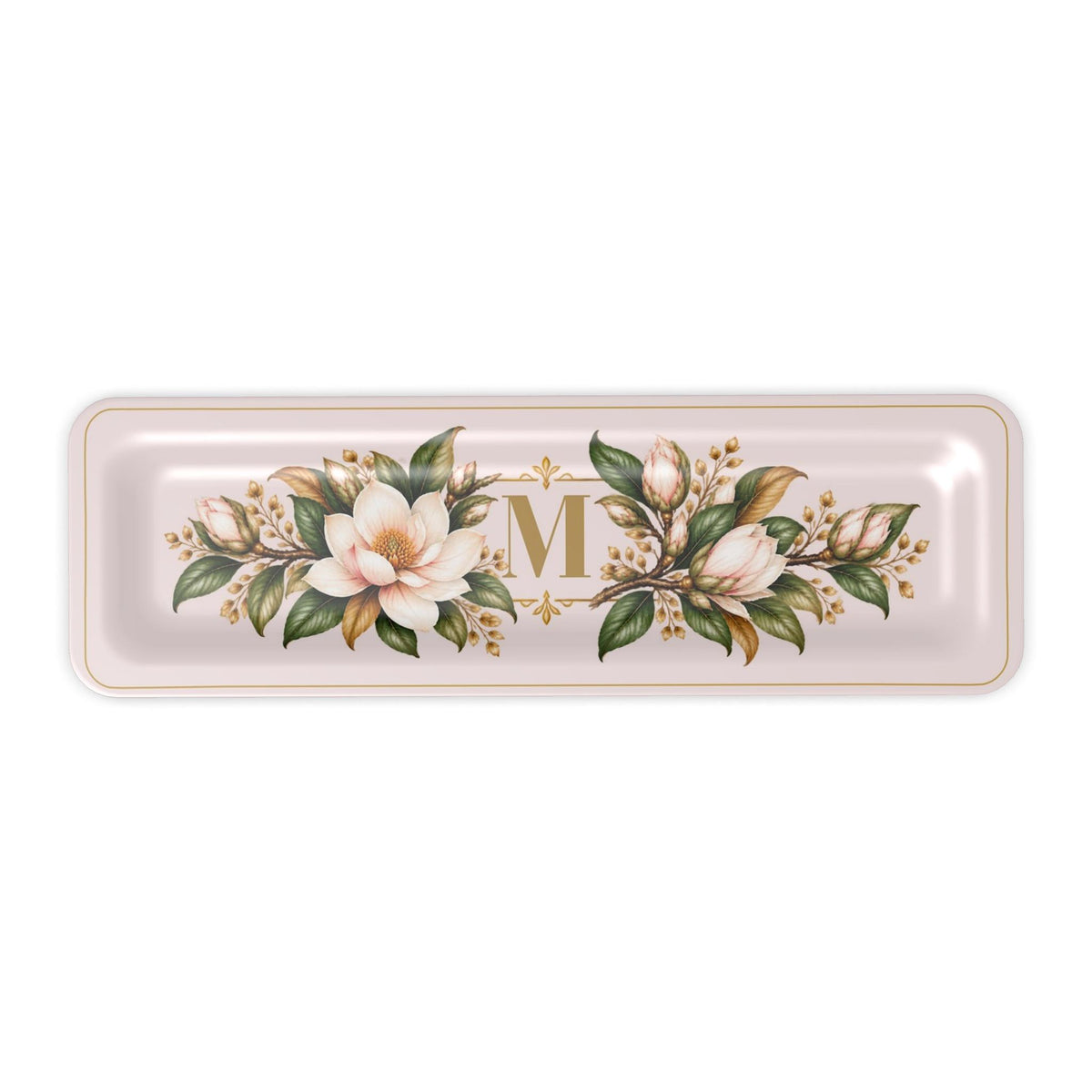 Magnolia Monogram Serving Tray in Blush, slim size