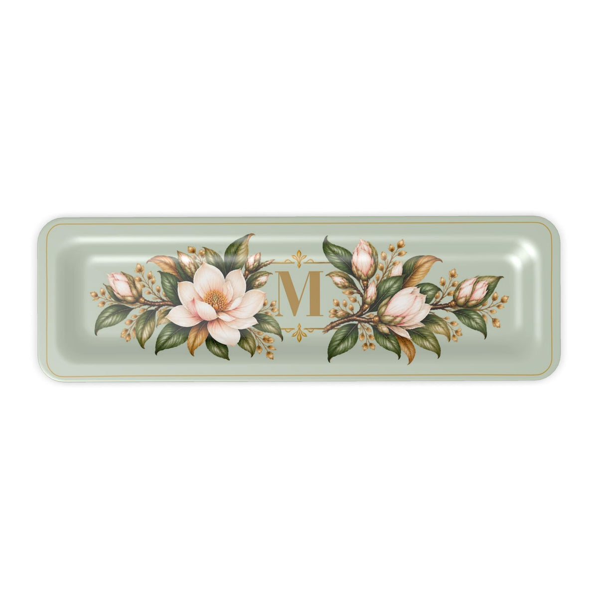 Magnolia Monogram Serving Tray in Sage Green, slim size