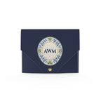 Ginger Jar Mahjong Card Wallet, Navy: front with AWM monogram in a blue-and-white porcelain medallion