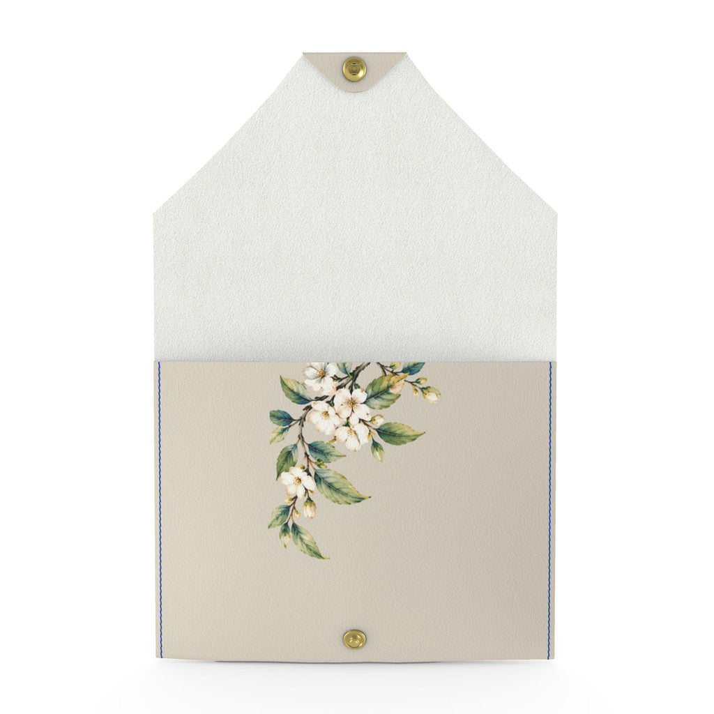 Bluebird Mahjong Card Wallet, Taupe: open view with a white blossom spray inside