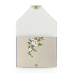 Bluebird Mahjong Card Wallet, Taupe: open view with a white blossom spray inside