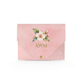 Pink Elephant Mahjong Card Wallet, Blush: front with a cherry blossom and gold AWM monogram