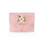 Pink Elephant Mahjong Card Wallet, Blush: front with a cherry blossom and gold AWM monogram