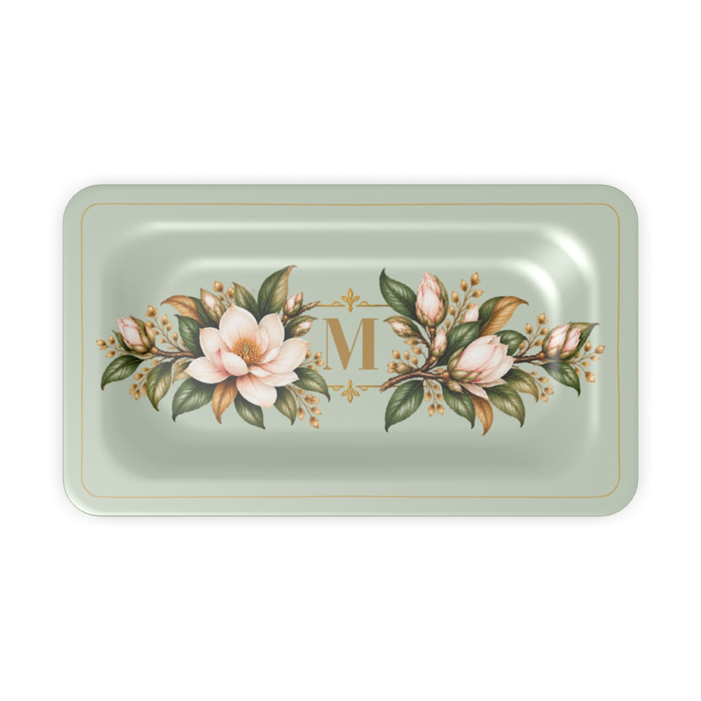 Magnolia Monogram Serving Tray in Sage Green, desk tidy size