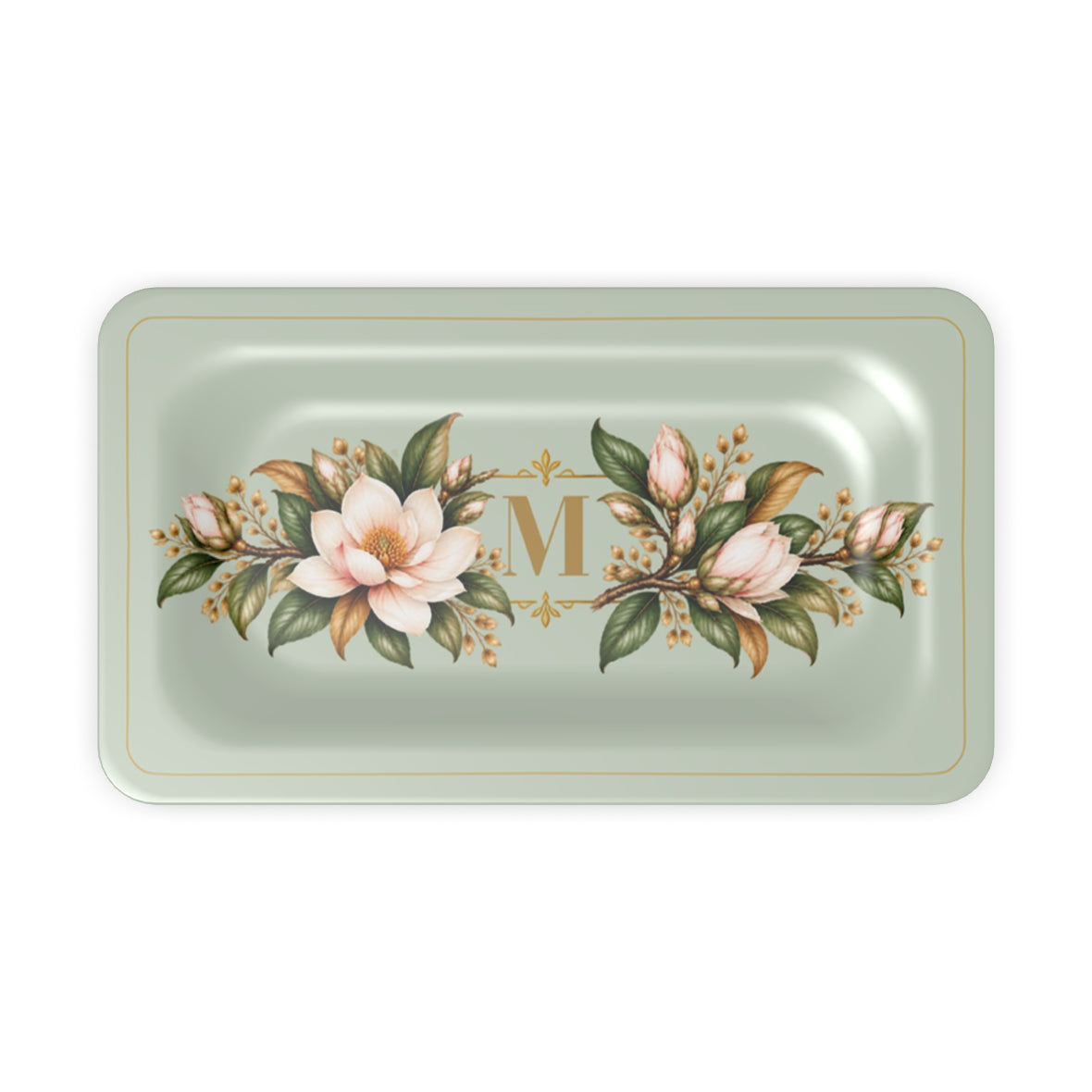 Magnolia Monogram Serving Tray in Sage Green, desk tidy size