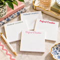 Custom name notepads, stationery flat lay