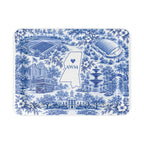 Oxford Toile Monogram Serving Tray, small tray, blue-and-white toile of Oxford landmarks around a Mississippi outline with a sample AWM monogram