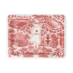 Oxford Toile Monogram Serving Tray, small tray, red-and-white toile of Oxford landmarks around a Mississippi outline with a sample AWM monogram