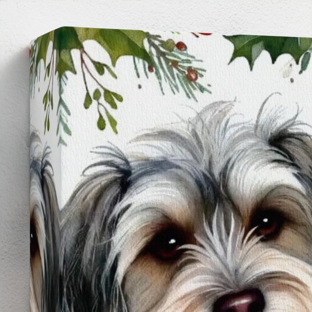 Custom pet canvas: close-up of the holiday portrait's corner and mirror-image edge