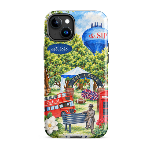 A Love Letter to Oxford MagSafe tough case on iPhone 15 Plus, watercolor Oxford, Mississippi scene