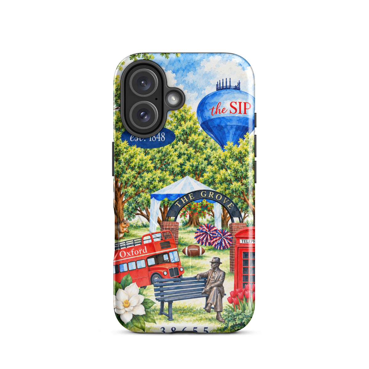 A Love Letter to Oxford MagSafe tough case on iPhone 16, watercolor Oxford, Mississippi scene