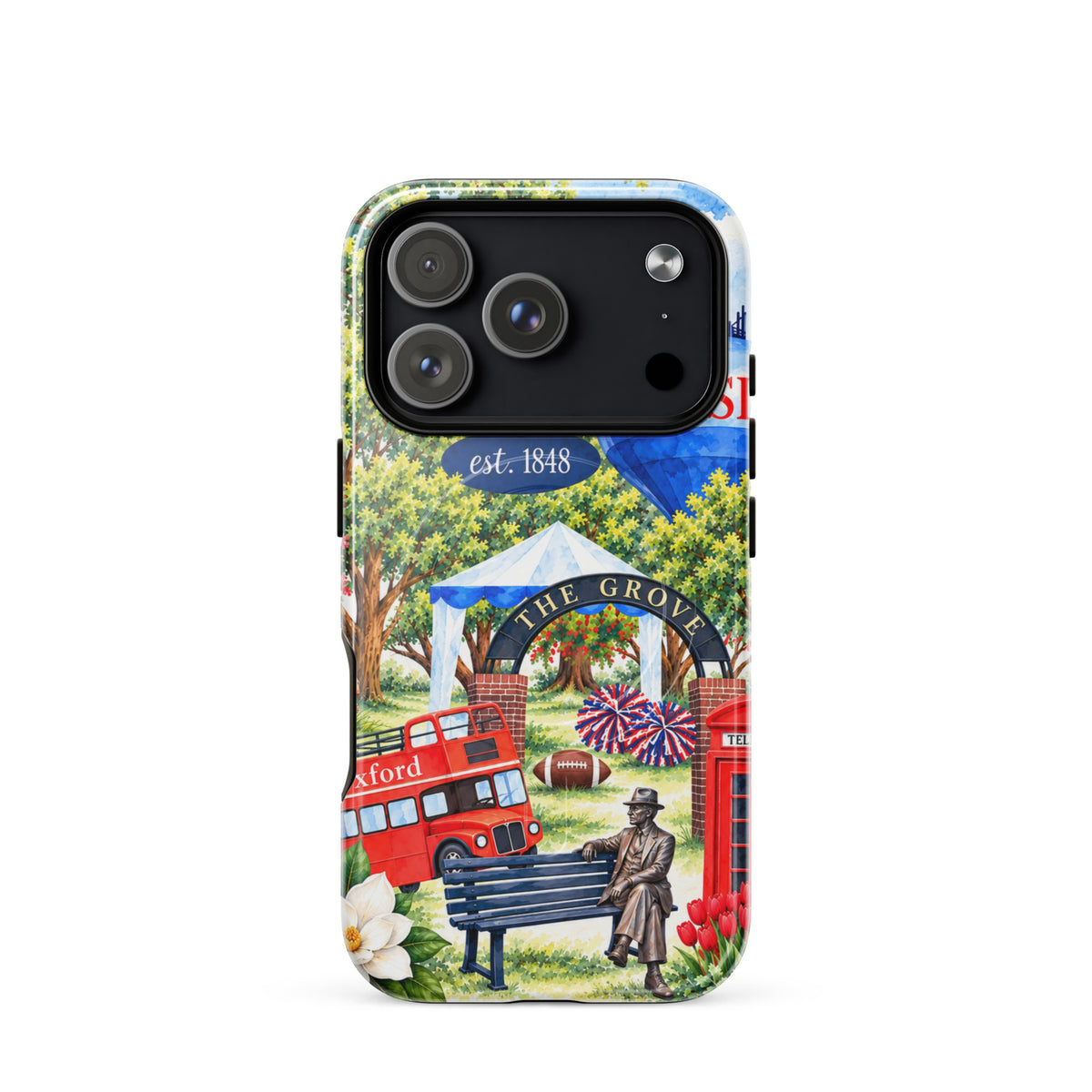 A Love Letter to Oxford MagSafe tough case, glossy, on iPhone 17 Pro, watercolor Oxford, Mississippi scene
