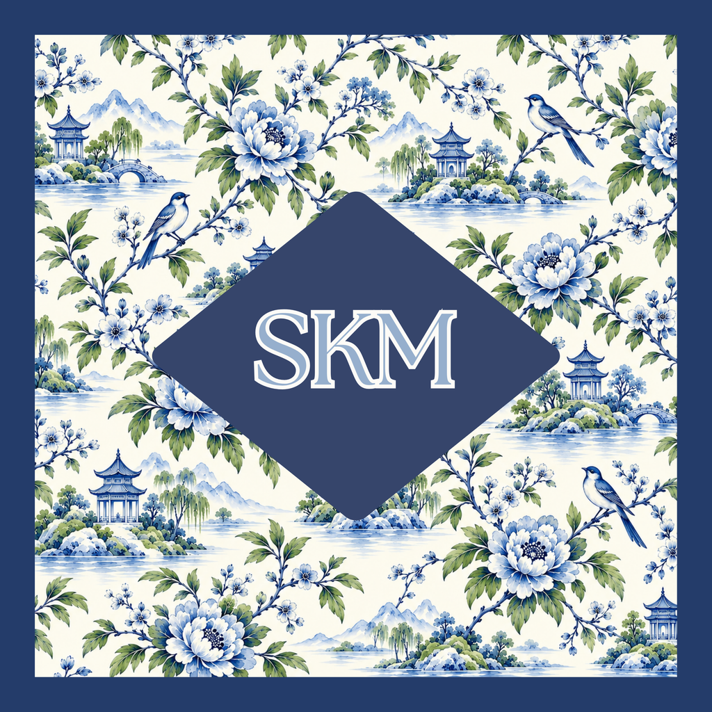 Custom mahjong mat, Diamond (Blue Toile) chinoiserie pattern