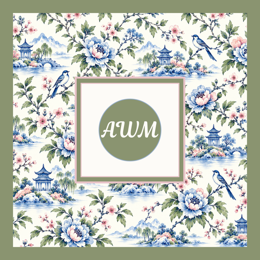 Custom mahjong mat, Sage Medallion (Toile with Center Medallion) chinoiserie pattern