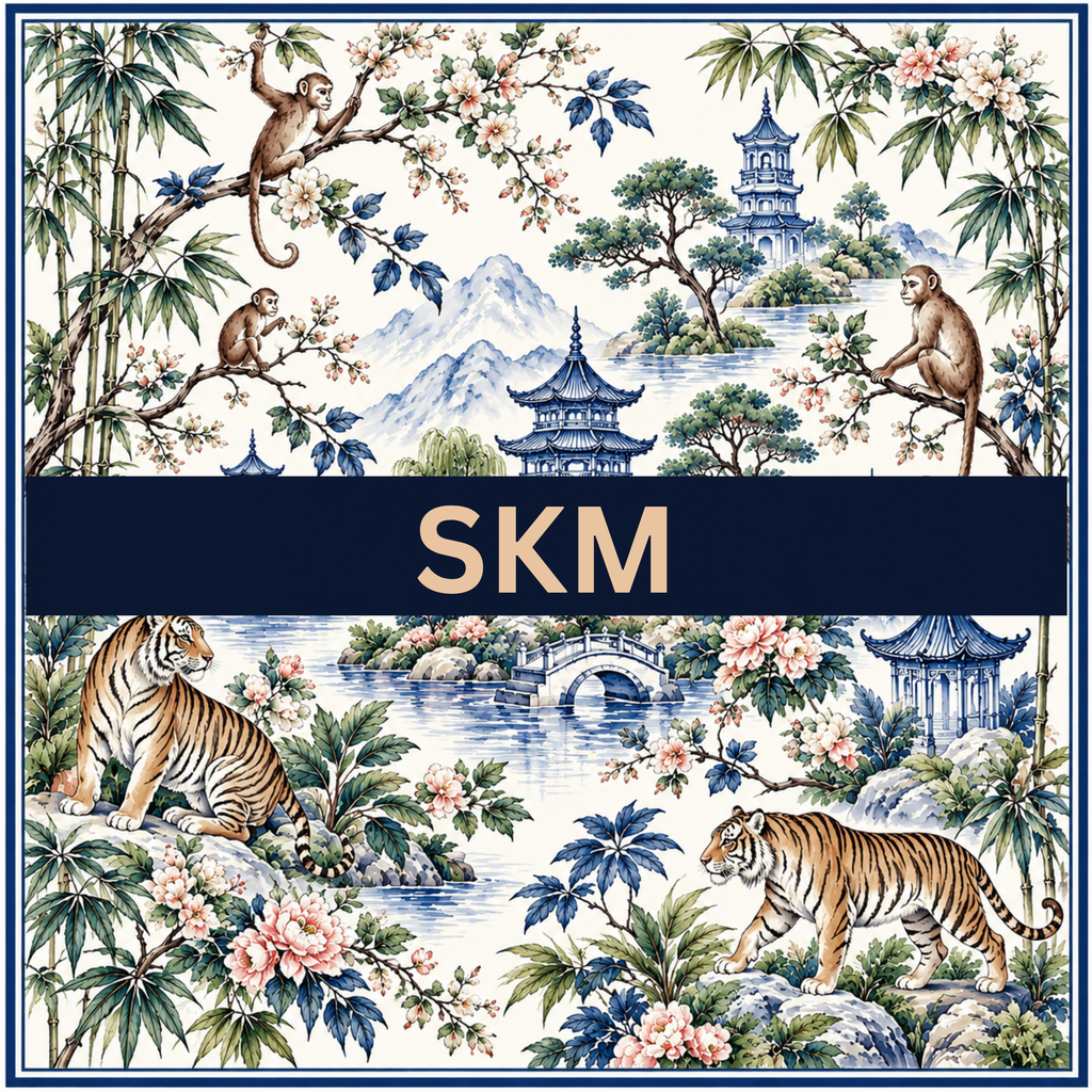 Custom mahjong mat, Tiger Band (Tiger Toile with Name Band) chinoiserie pattern