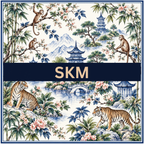 Custom mahjong mat, Tiger Band (Tiger Toile with Name Band) chinoiserie pattern