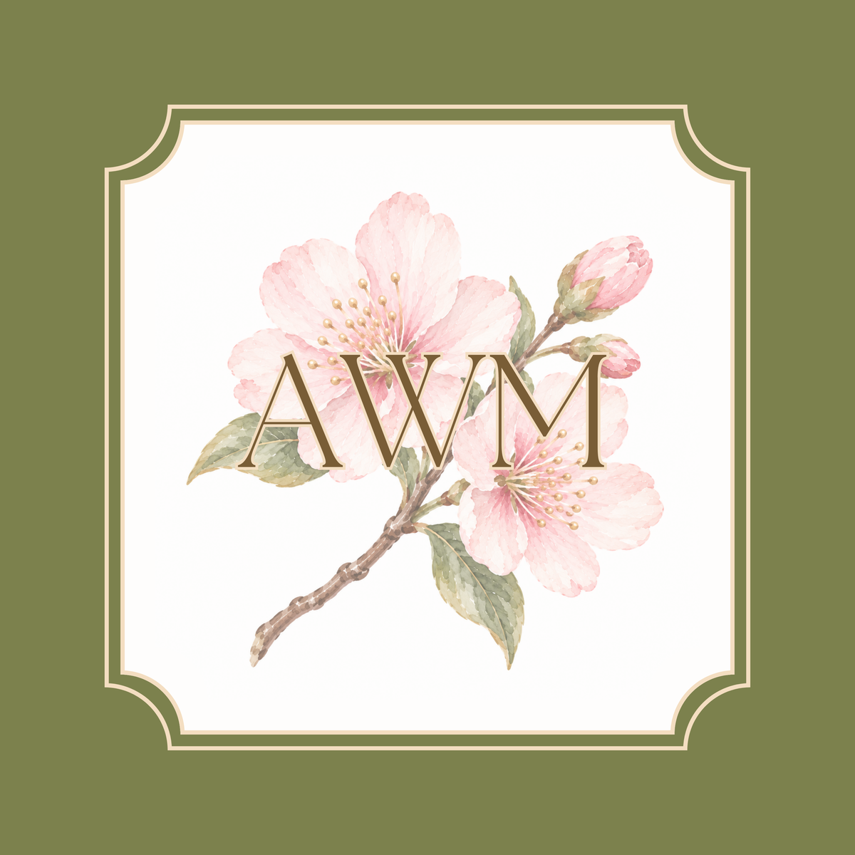 Custom mahjong mat, Cherry Blossom on Sage design