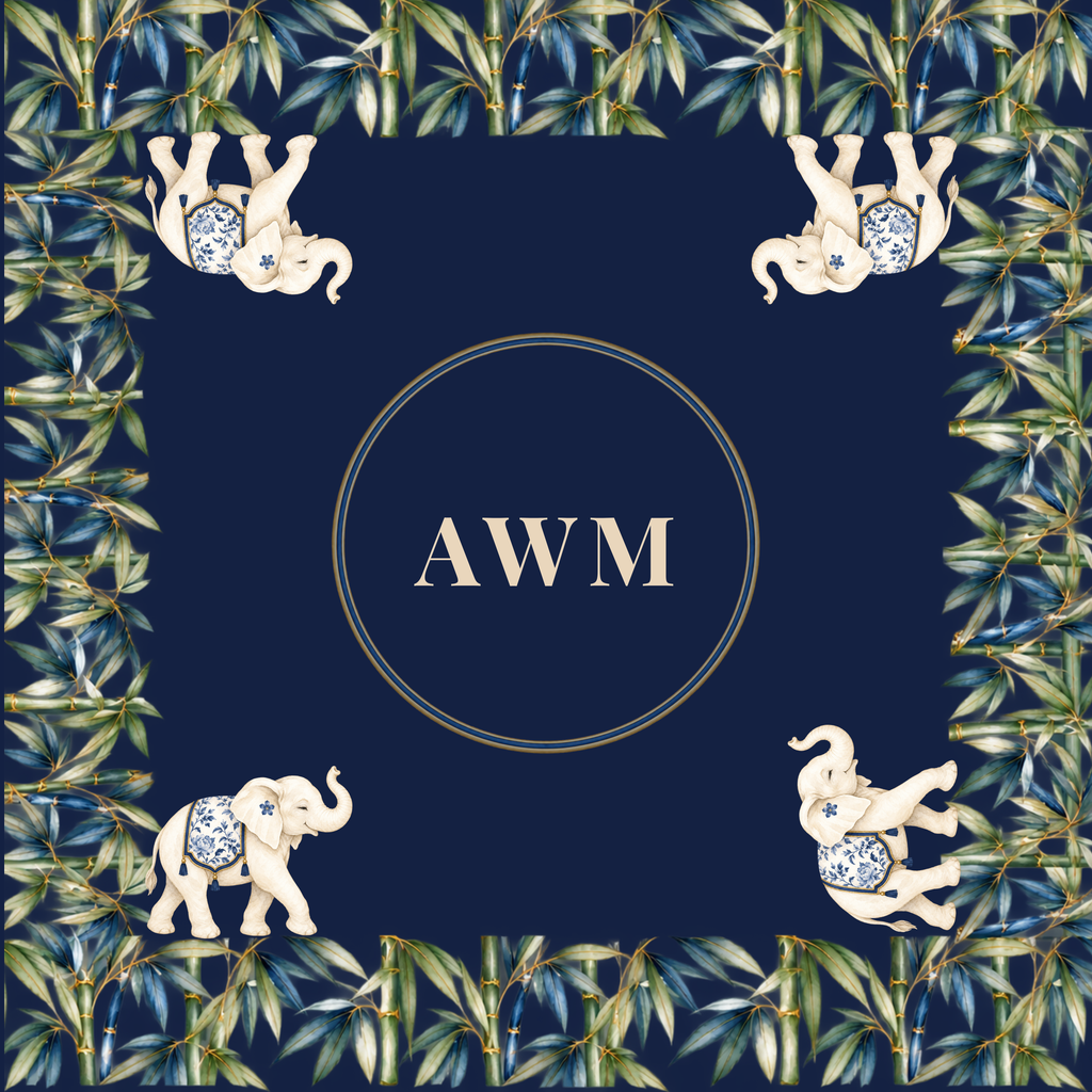 Custom mahjong mat, Elephants & Bamboo on Navy design