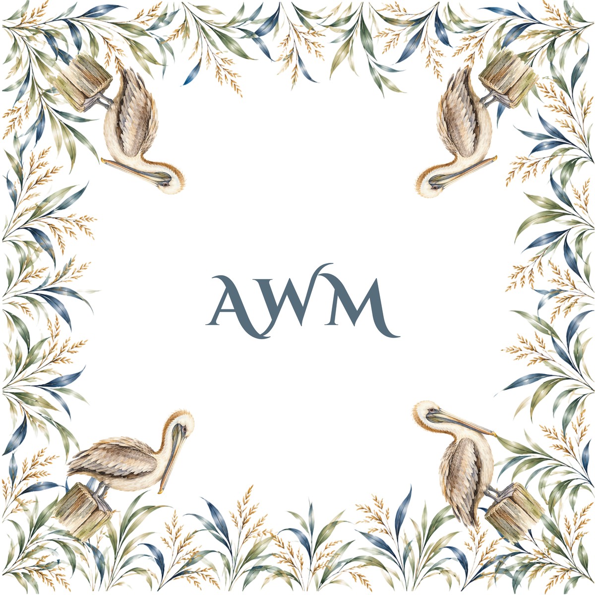 Custom mahjong mat, Pelicans on White design