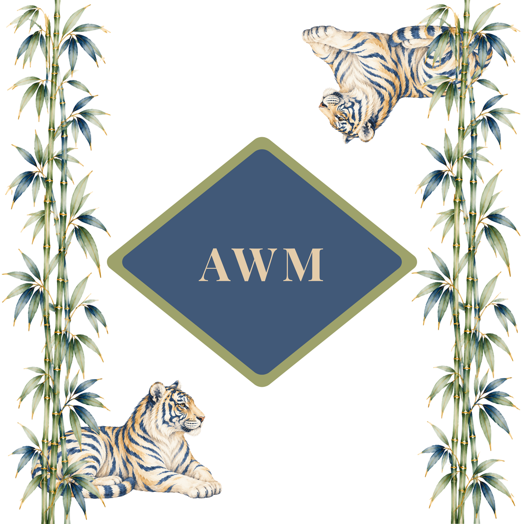 Custom mahjong mat, Tigers & Bamboo on White design