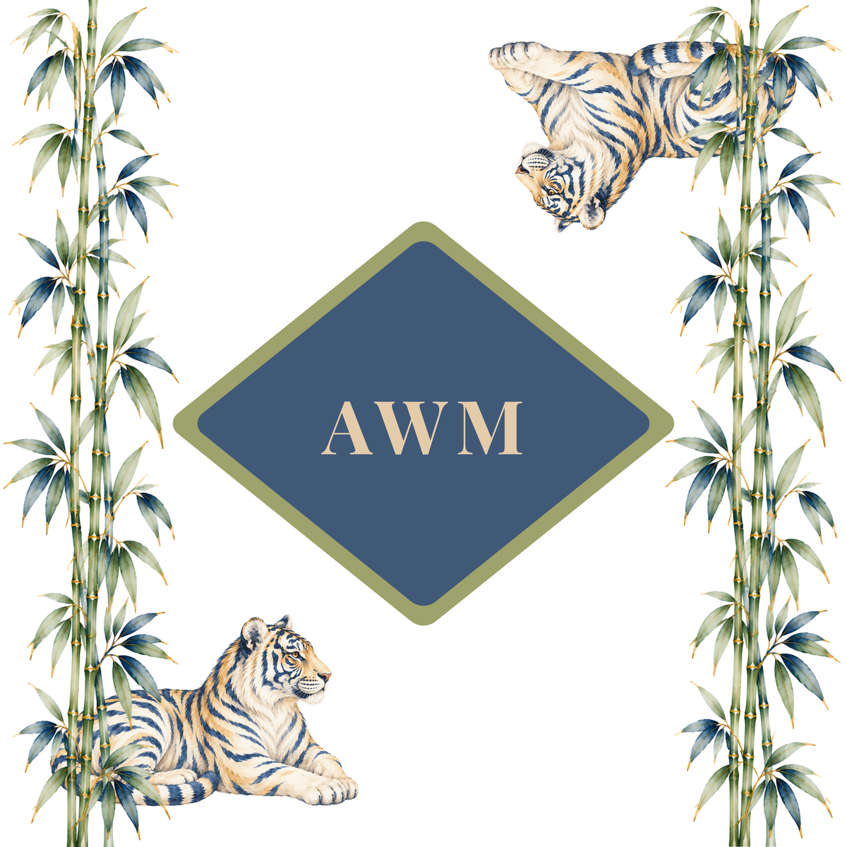 Custom mahjong mat, Tigers & Bamboo on White design